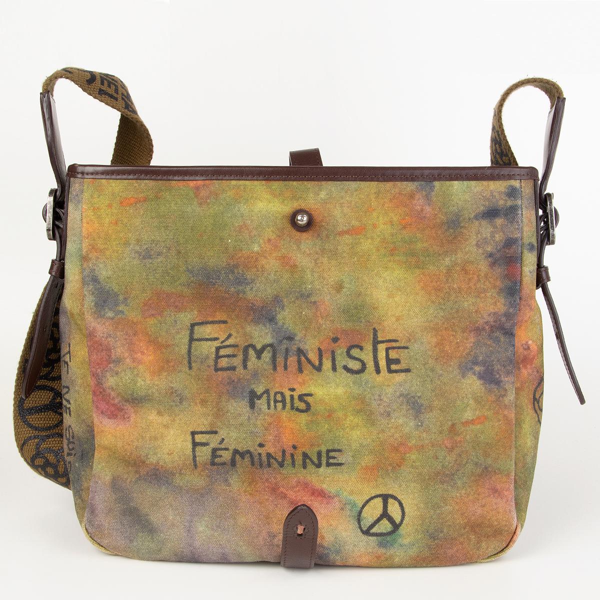 Women's CHANEL khaki Toile Graffiti ON THE PAVEMENTS SMALL MESSENGER Bag