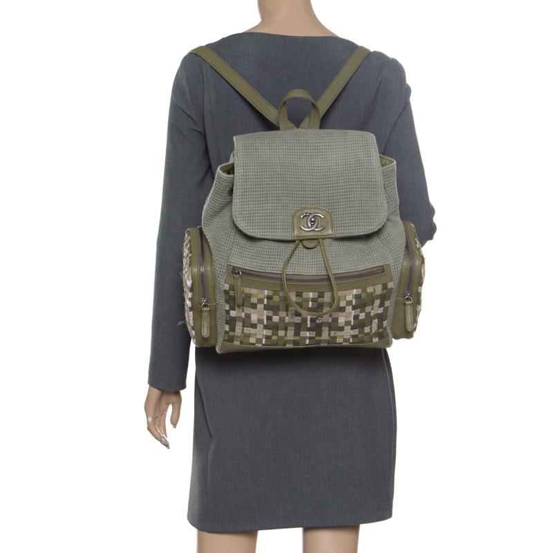 Gray Chanel Khaki Women Canvas and Leather Cuba Pocket Backpack