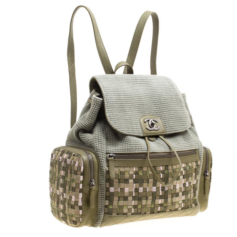 Chanel Khaki Women Canvas and Leather Cuba Pocket Backpack In New Condition In Dubai, Al Qouz 2