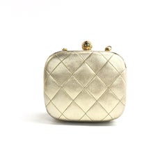 Chanel Kiss Lock Clasp Bag Super Mini Gold Lambskin Leather Crossbody Bag