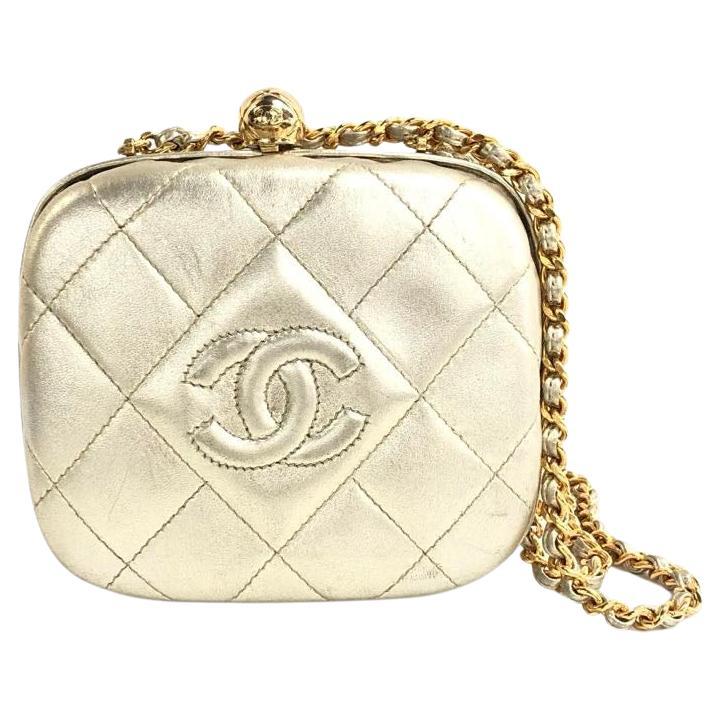 Chanel Kiss Lock Clasp Bag Super Mini Gold Lambskin Leather Crossbody Bag