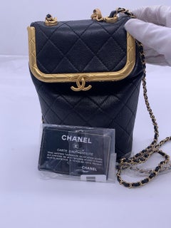 CHANEL Kiss Lock Mini Black Lambskin Gold Hardware Flap Shoulder Bag