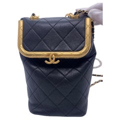 CHANEL Kiss Lock Mini Black Lambskin Gold Hardware Flap Shoulder Bag