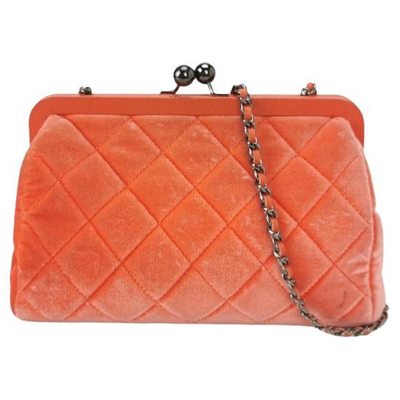 Chanel KissLock Coral Orange Velvet Crossbody Bag