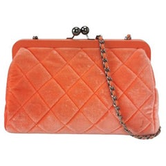 Chanel KissLock Coral Orange Velvet Crossbody Bag
