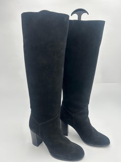 Chanel Knee High Black Suede Boots