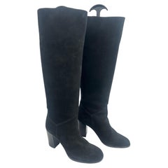 Chanel Knee High Black Suede Boots