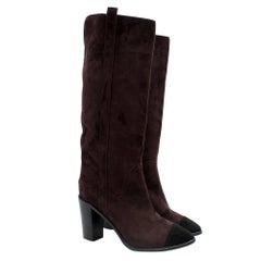 Chanel Knee-High Suede Heeled Cap-Toe Boots SIZE 38.5