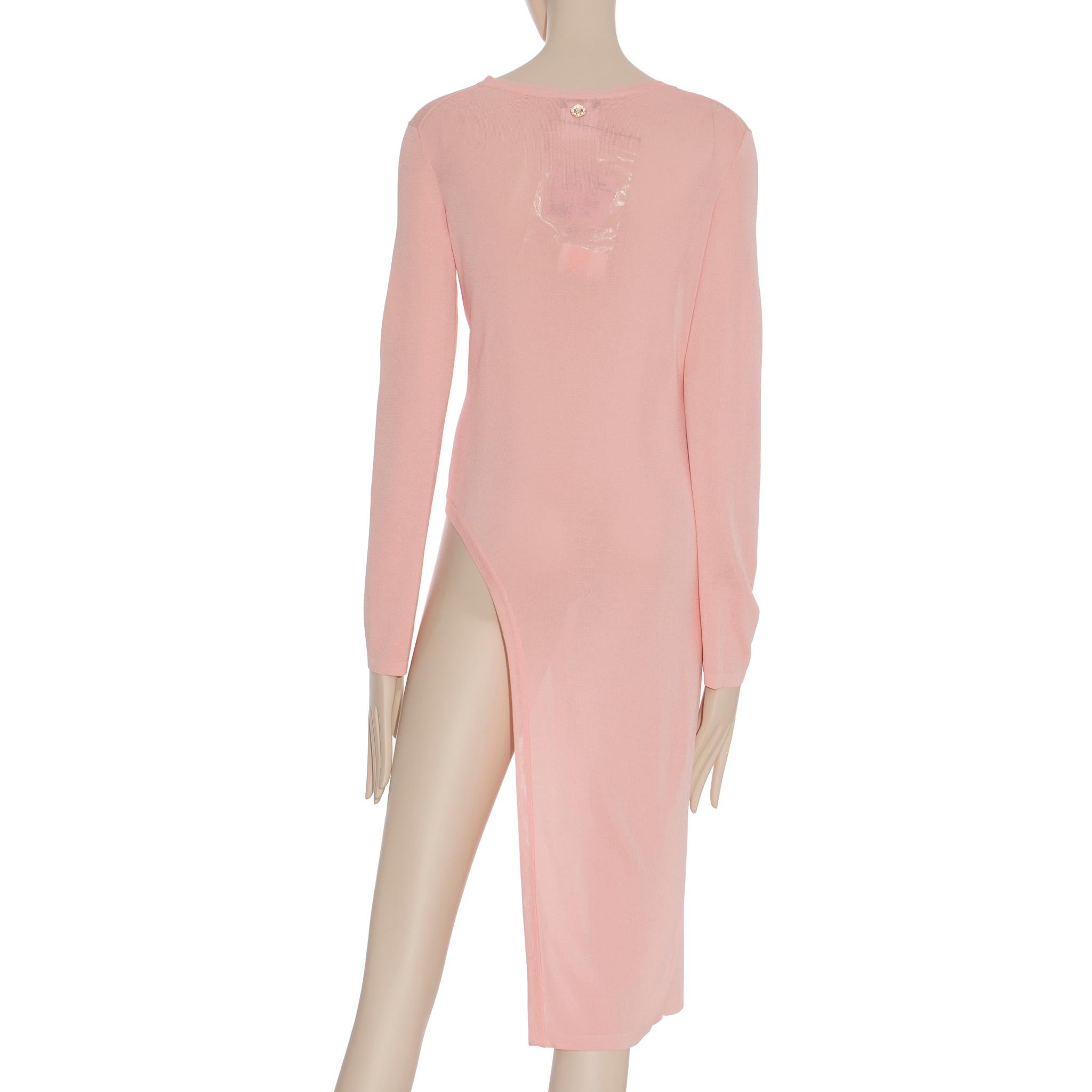 Chanel Knit Pink Long Sleeve Dress/Top 40 FR In New Condition For Sale In DOUBLE BAY, NSW