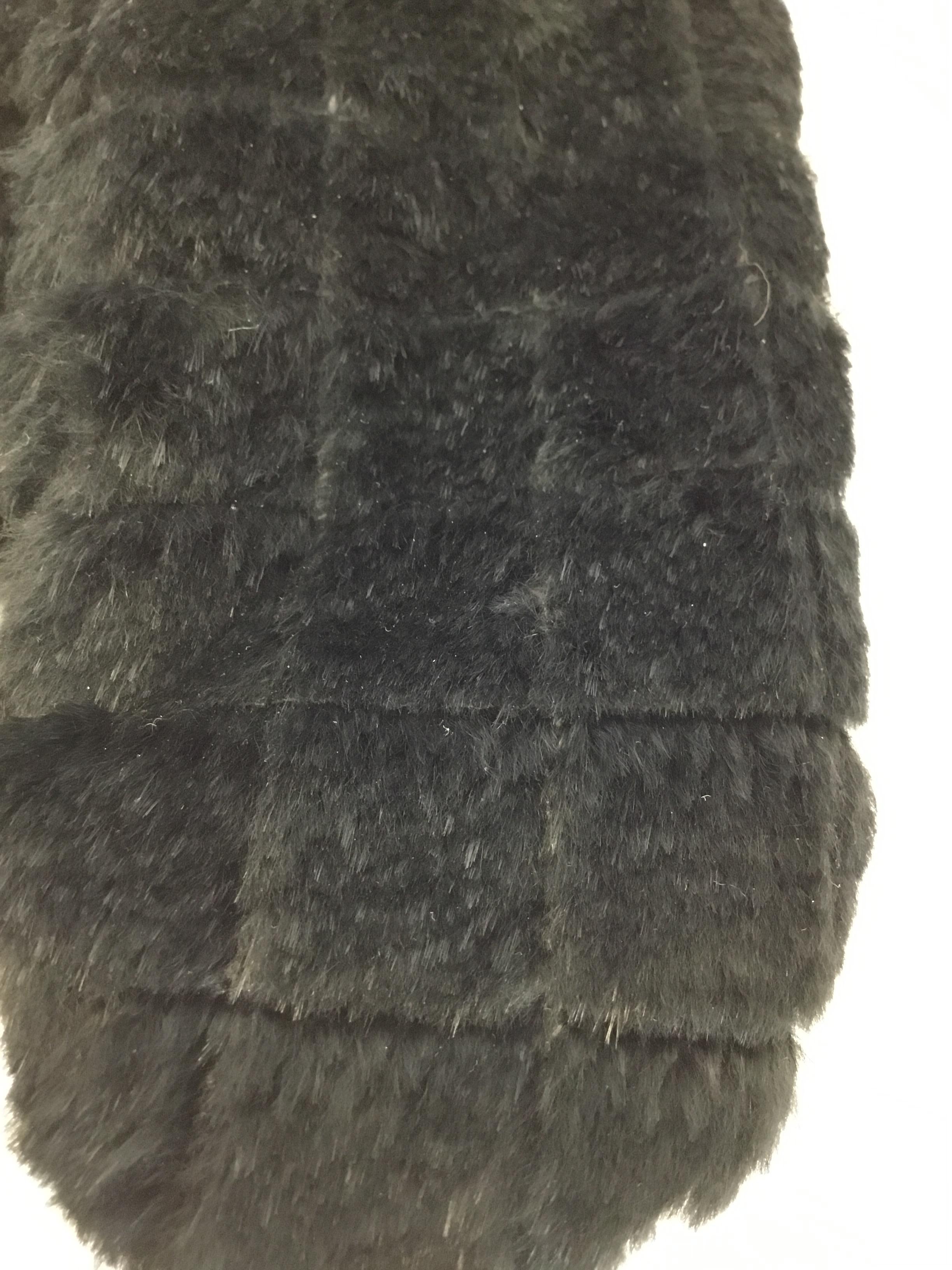 Black Chanel Knit Rabbit Fur Mittens with Chain
