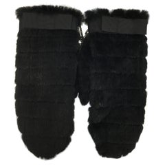 Chanel Knit Rabbit Fur Mittens with Chain