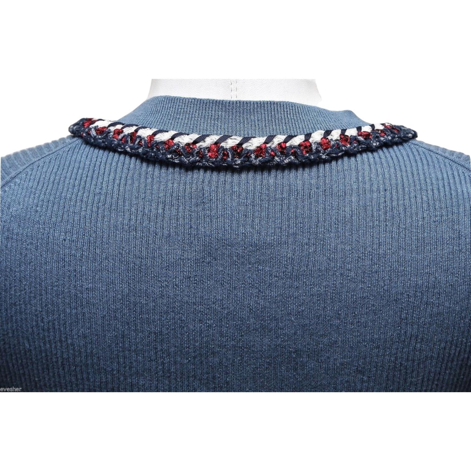 CHANEL Pullover-Oberteil mit langen Ärmeln in Marineblau, Rot, Weiß, Silber HW 40 13C 2013 Damen im Angebot
