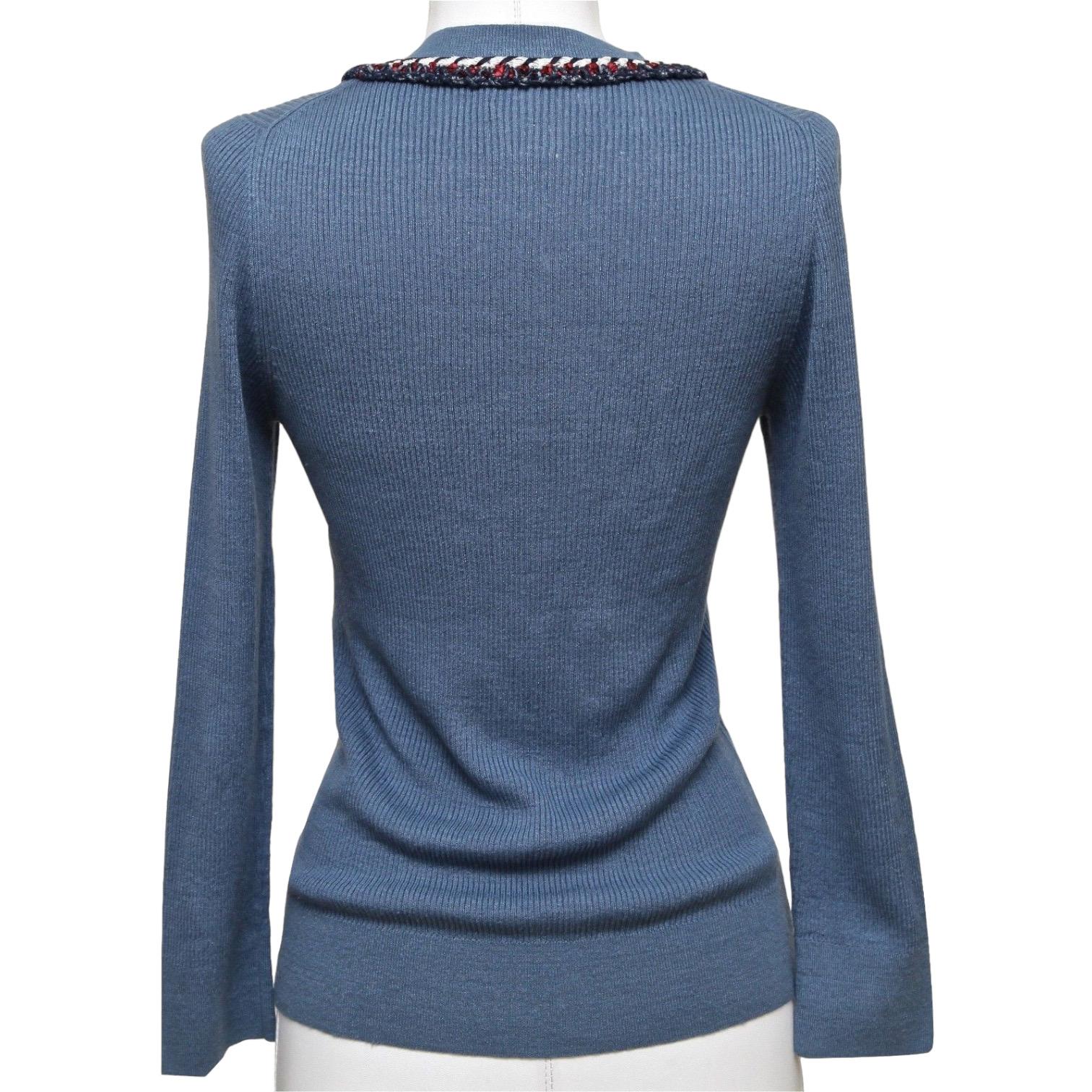 CHANEL Knit Sweater Top Long Sleeve Navy Red White Blue Silver HW 40 13C 2013 1