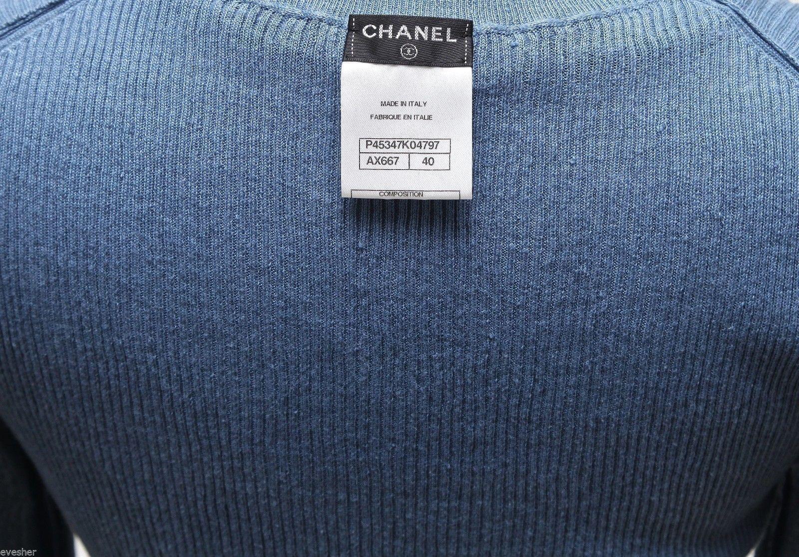 CHANEL Pull en tricot à manches longues rouge marine blanc bleu argenté HW 40 13C 2013 en vente 2