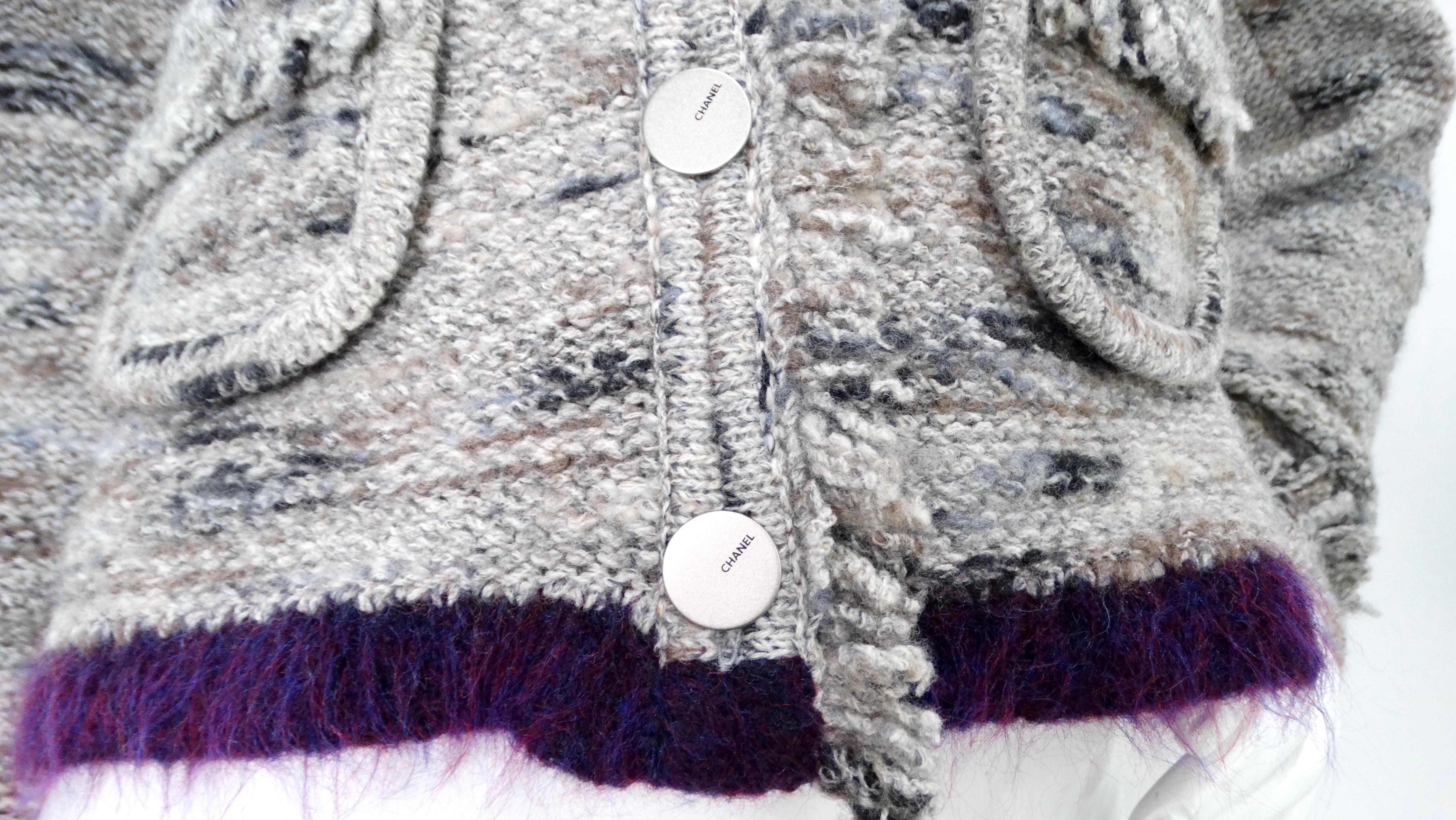 Gray Chanel Knit Wool Blend Fringe Cardigan circa 1999 For Sale