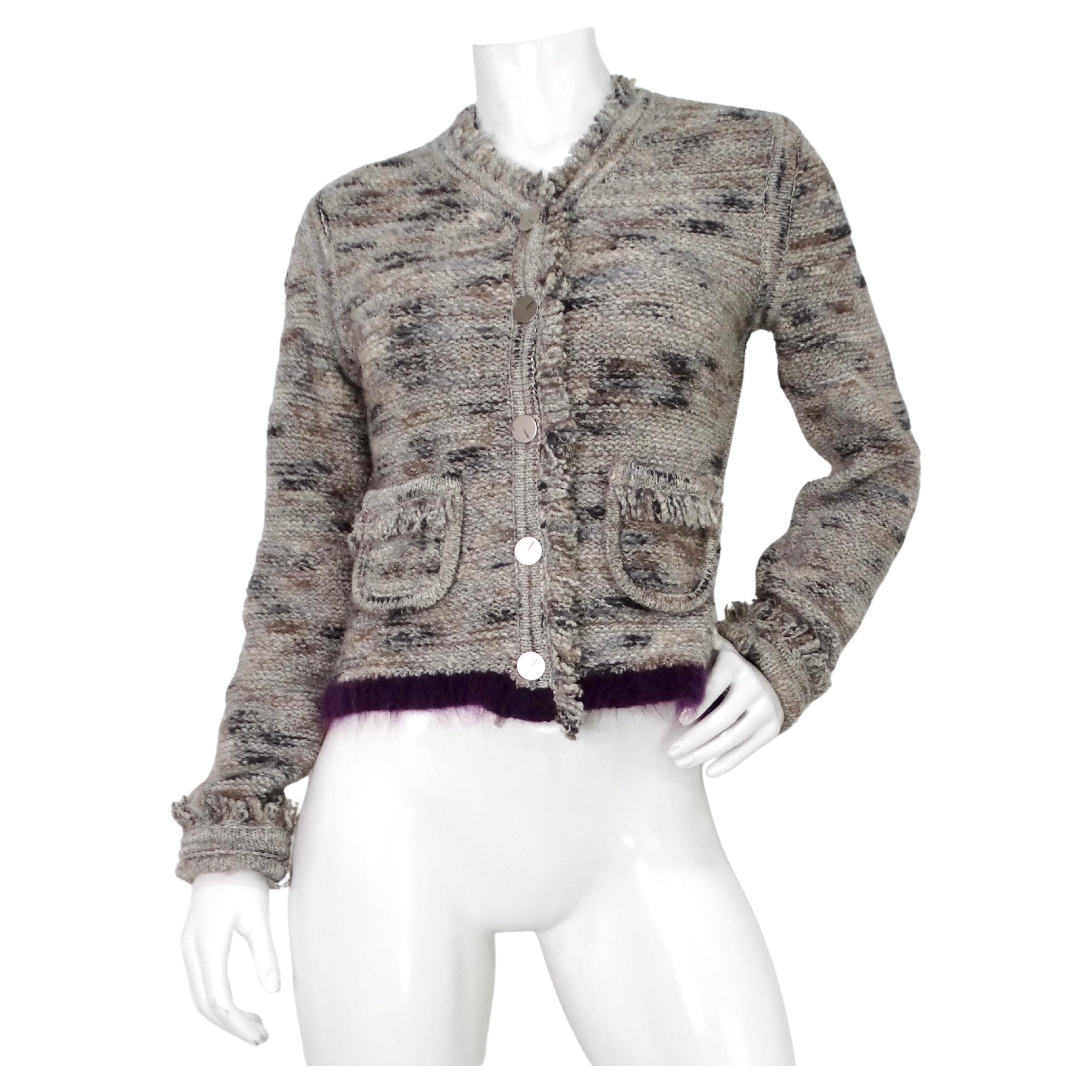 Chanel Knit Wool Blend Fringe Cardigan circa 1999 For Sale