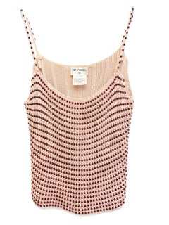 Chanel knitted beige embellished red beads tank top