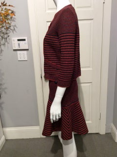 Chanel Knitted Brick-red And Navy Two Piece Skirt Outfit Sz38 (Us4)