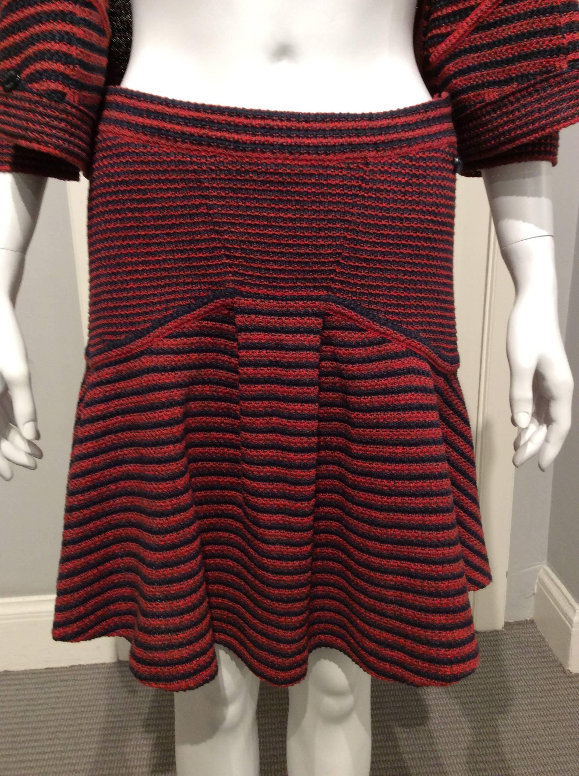Black Chanel Knitted Brick-red And Navy Two Piece Skirt Outfit Sz38 (Us4) For Sale