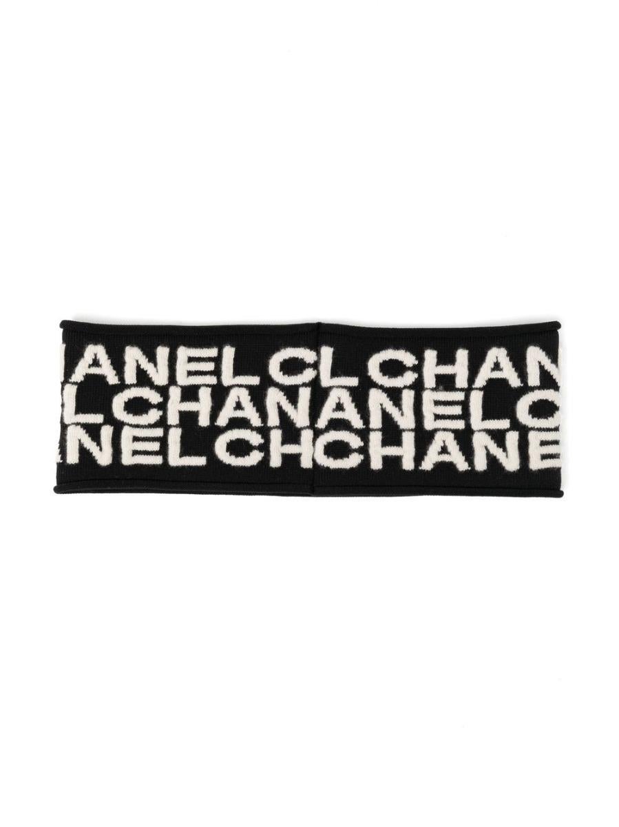 Black Chanel Knitted Logo Headband 