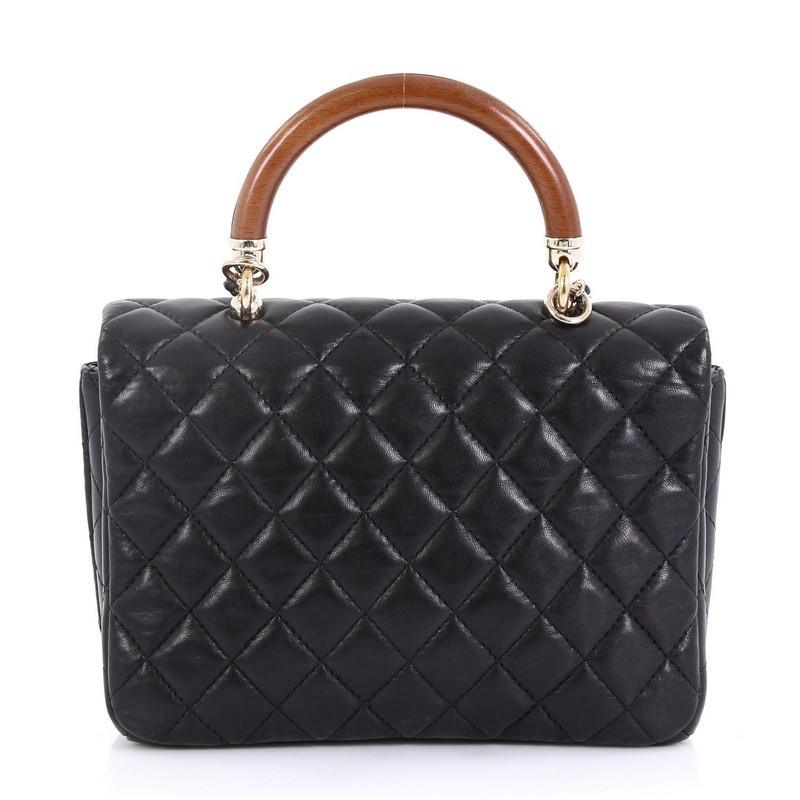 Black Chanel Knock on Wood Top Handle Bag Quilted Lambskin Mini