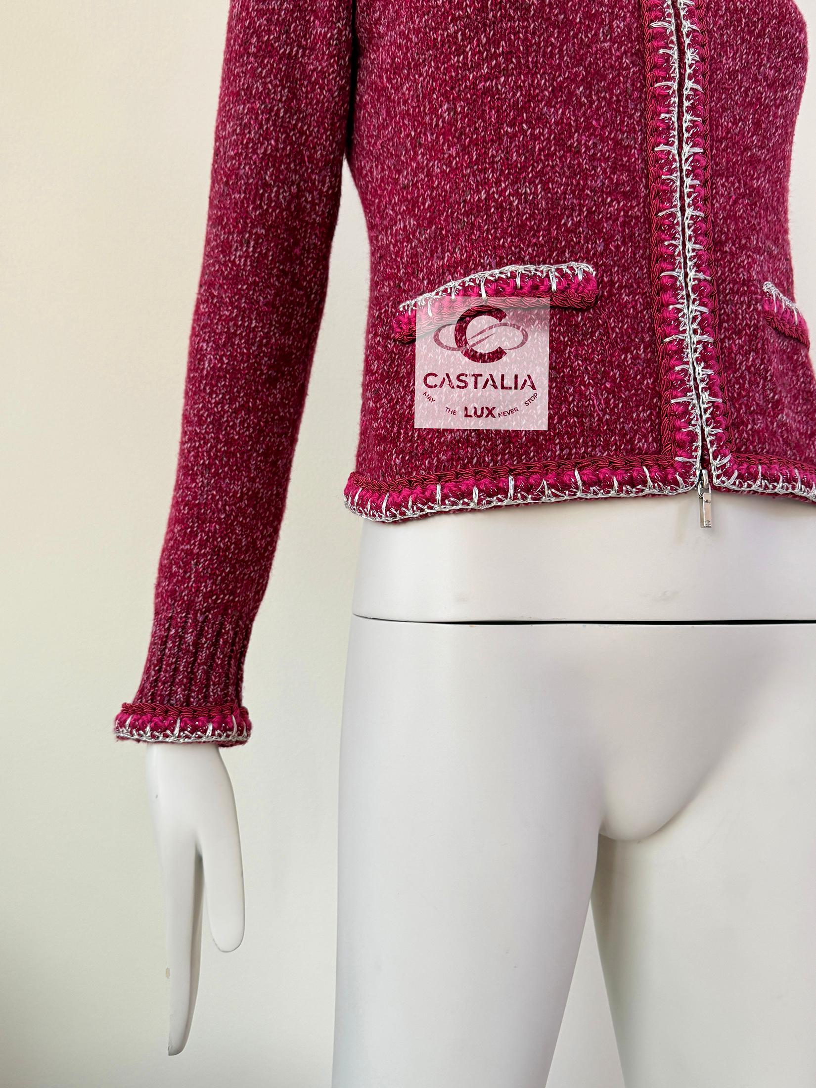Chanel Kristen Stewart Style Burgundy Cashmere Jacket 34 FR 10