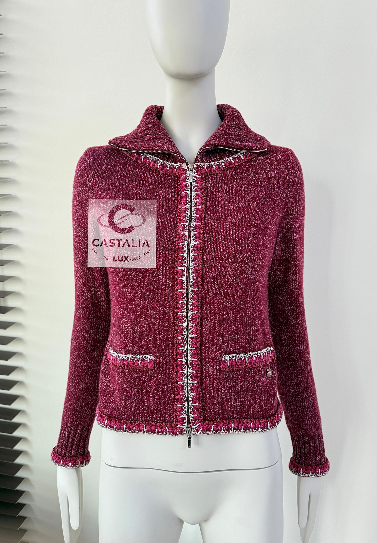 Chanel Kristen Stewart Style Burgundy Cashmere Jacket 34 FR 1