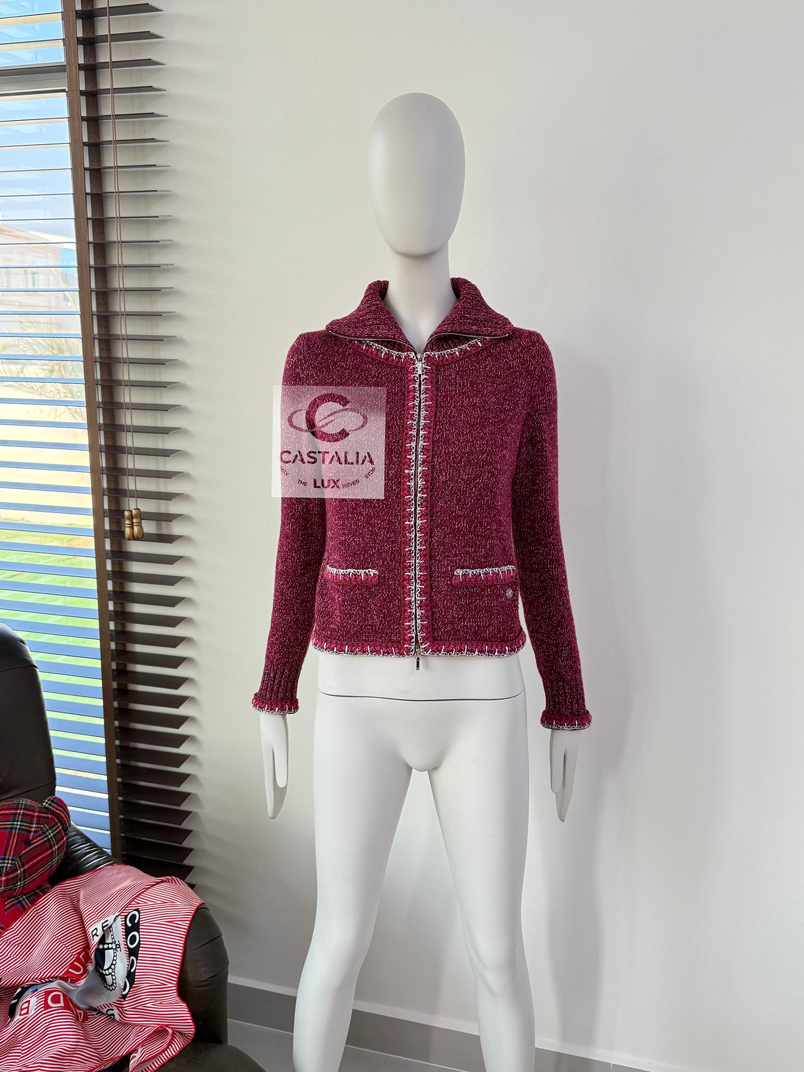 Chanel Kristen Stewart Style Burgundy Cashmere Jacket 34 FR 2