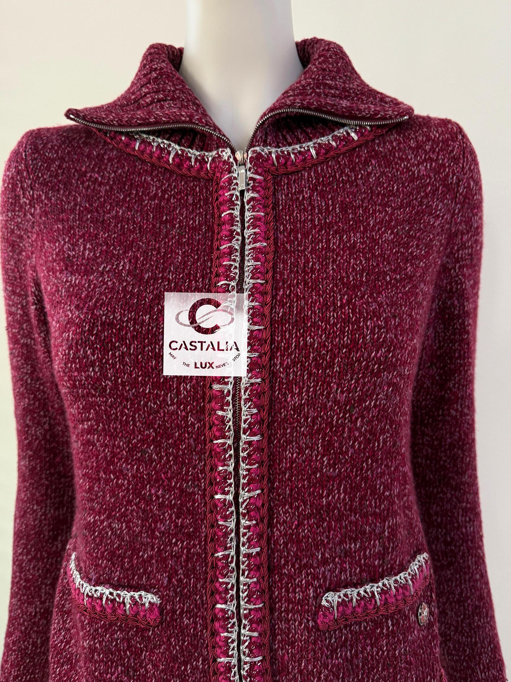 Chanel Kristen Stewart Style Burgundy Cashmere Jacket 34 FR 3