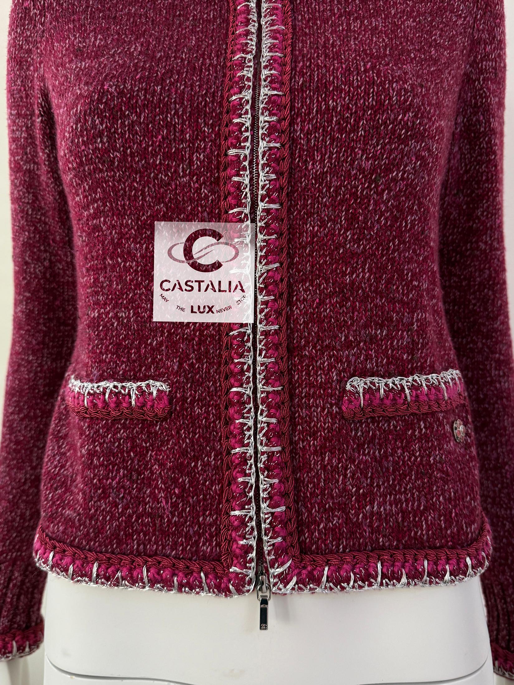 Chanel Kristen Stewart Style Burgundy Cashmere Jacket 34 FR 4
