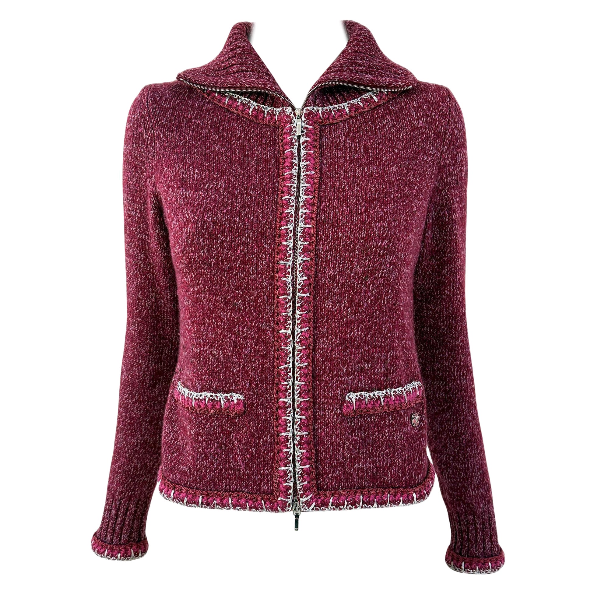 Chanel Kristen Stewart Style Burgundy Cashmere Jacket 34 FR