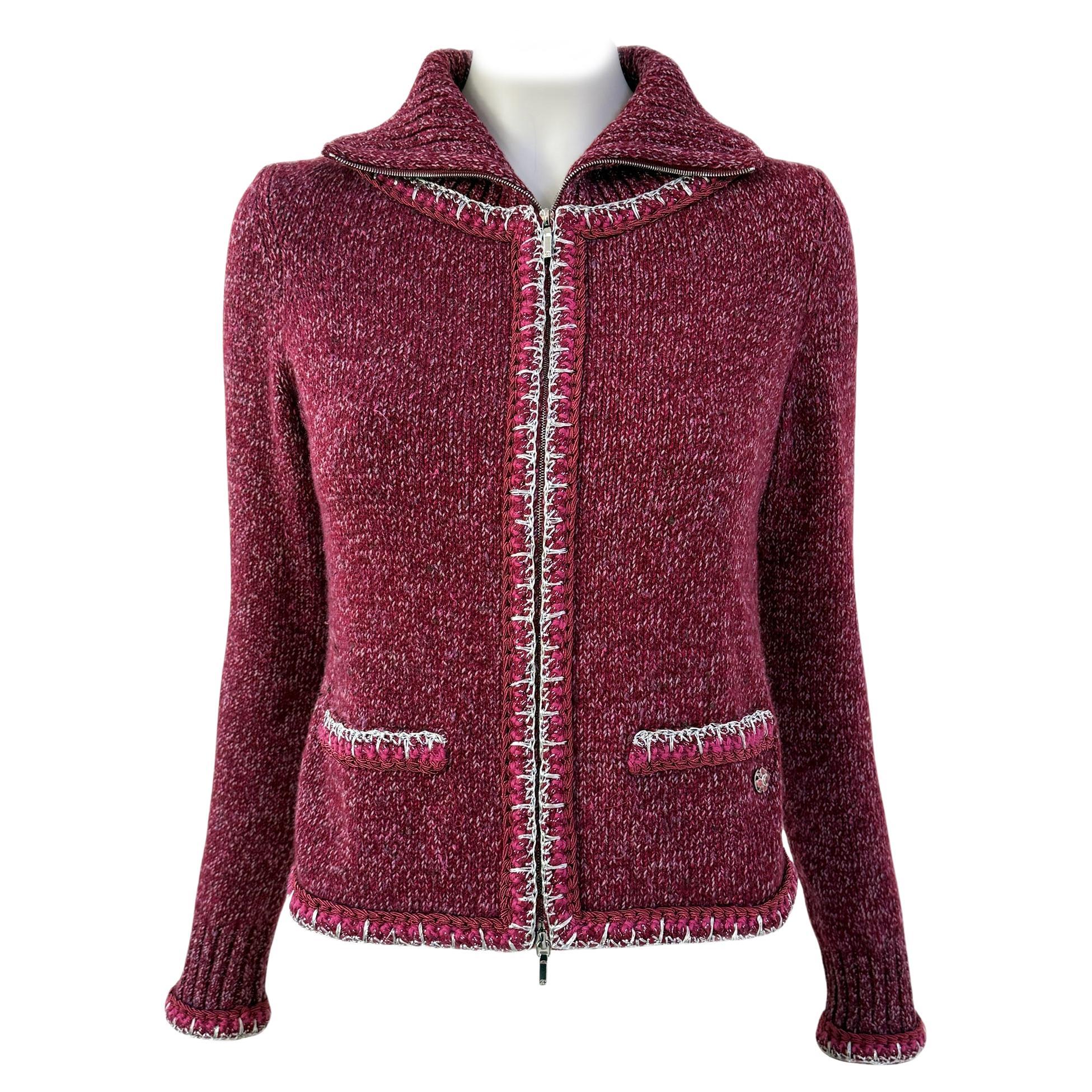 Chanel Kristen Stewart Style Burgundy Cashmere Jacket For Sale