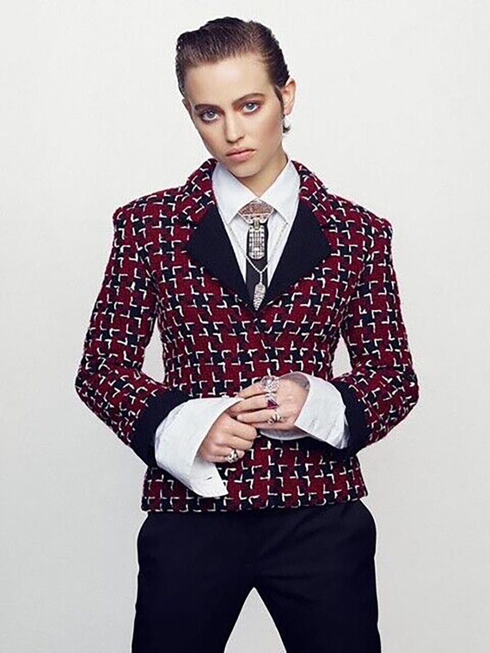 Black Chanel Kristen Stewart Style Burgundy Tweed Jacket 42 FR