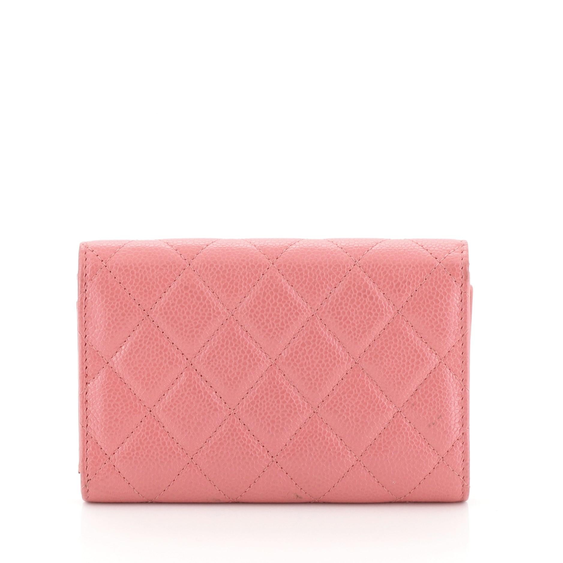 Pink Chanel L-Flap Wallet Quilted Caviar Compact