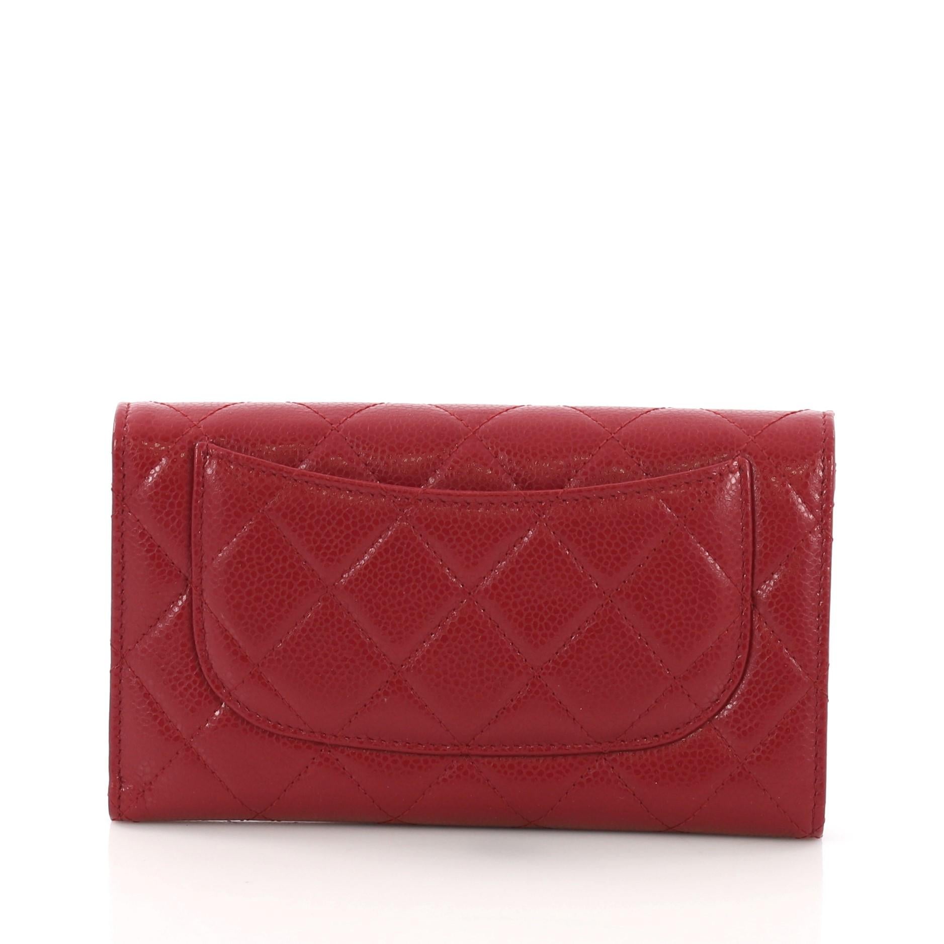 Red Chanel L-Flap Wallet Quilted Caviar Long