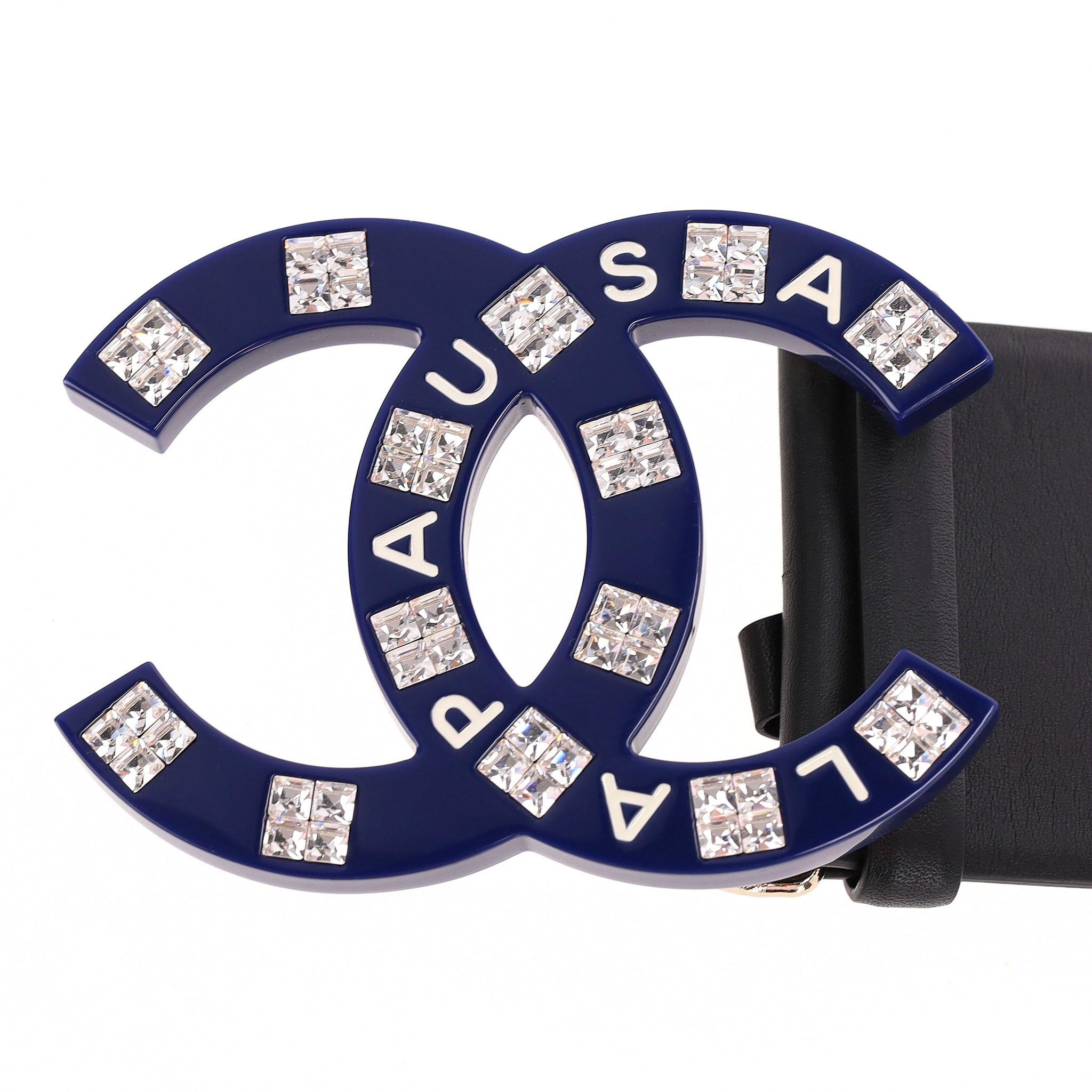 Black Chanel La Pausa 'CC' Logo Leather Belt For Sale
