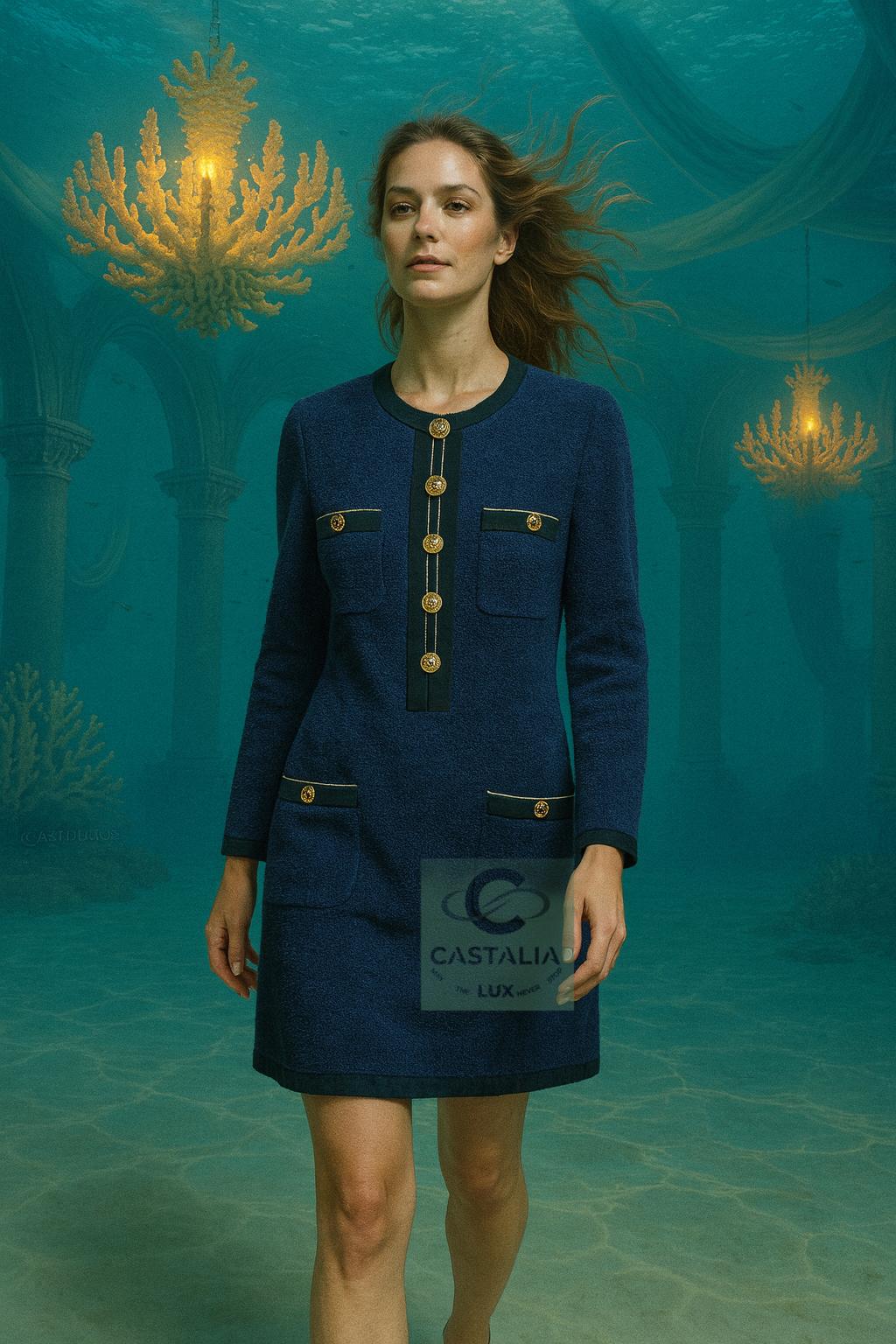 CHANEL La Pausa Luminarias Estilo Vestido Icónico Azul Marino 36 FR en Nuevo estado para la venta en Dubai, AE