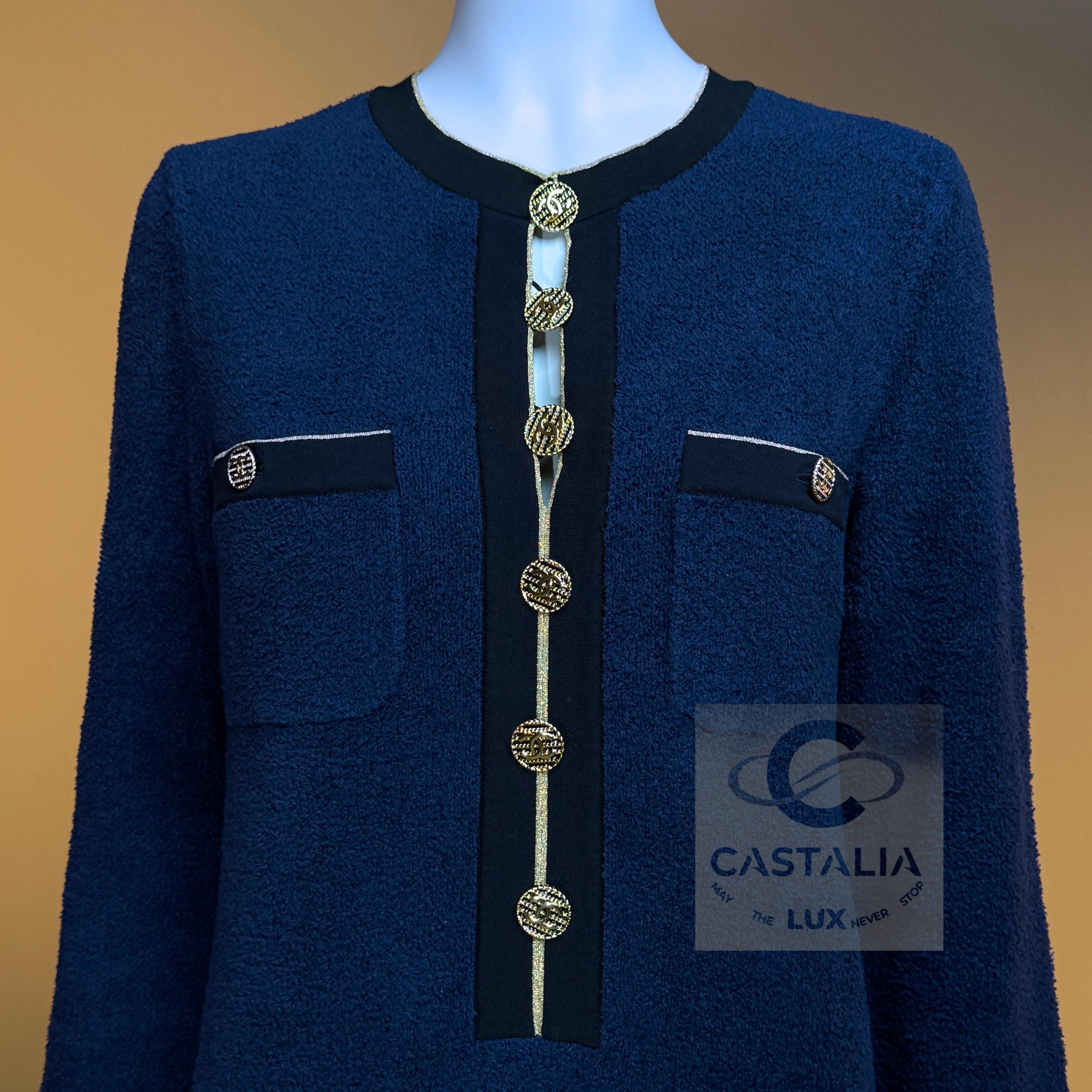 CHANEL La Pausa Luminarias Estilo Vestido Icónico Azul Marino 36 FR en venta 4
