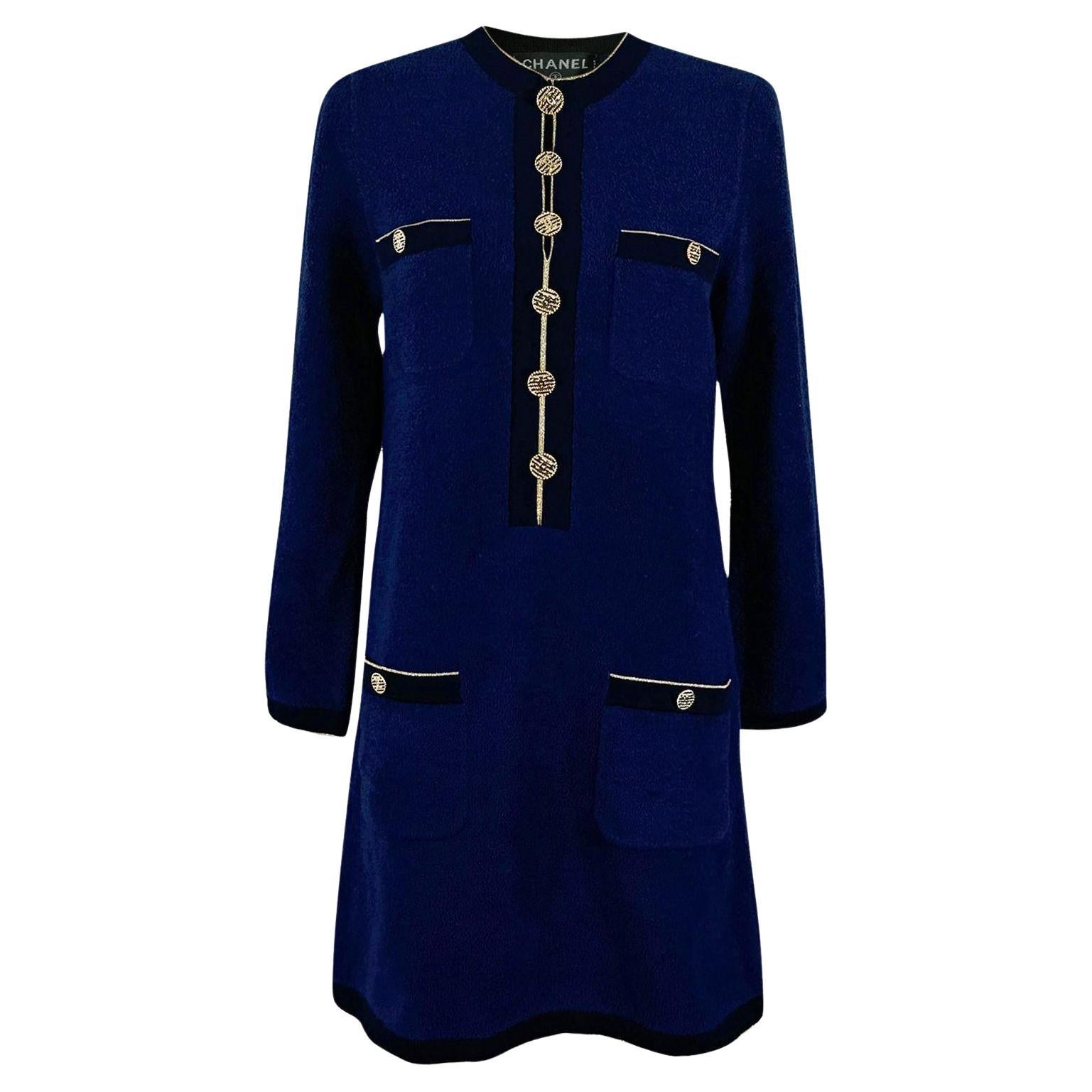CHANEL La Pausa Luminarias Estilo Vestido Icónico Azul Marino 36 FR en venta