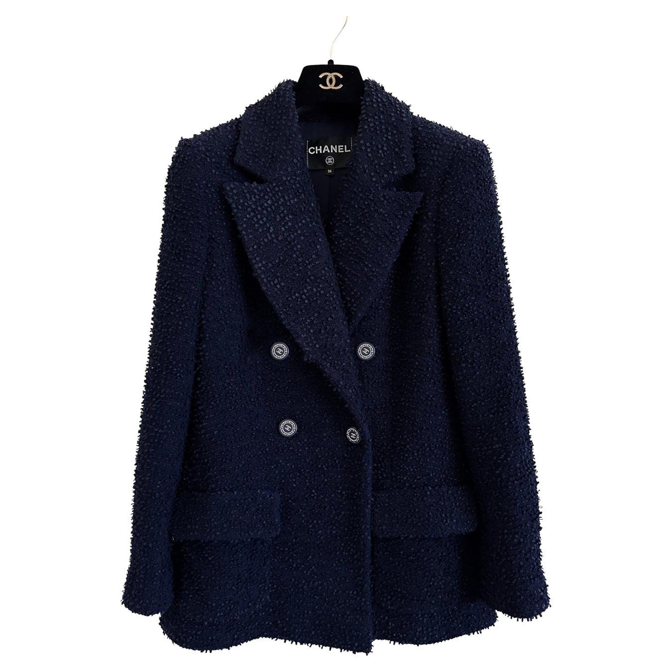 chanel blue tweed jacket