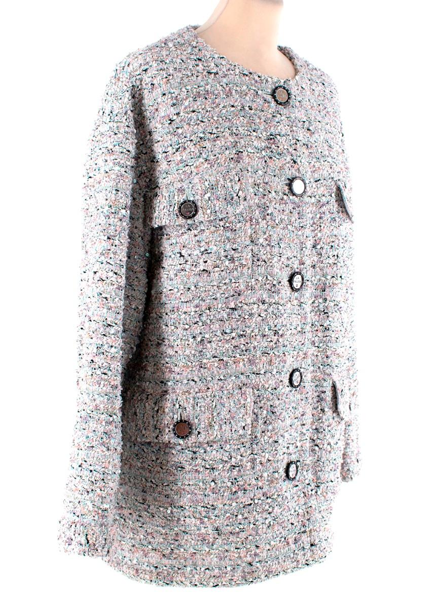 Chanel La Pausa Resort 2019 Blue Grey Tweed Collarless Jacket
 

 - Exceptional collarless tweed jacket from Resort 2019 'La Pausa' collection, inspired by the summer house of Coco Chanel, and paying tribute to her pioneering approach to vacation