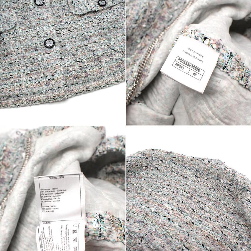 Chanel La Pausa Resort Blue Grey Tweed Collarless Jacket For Sale 3