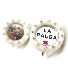 CHANEL La Pausa Round And White Clip-On Earrings