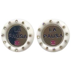 CHANEL La Pausa Round And White Clip-On Earrings