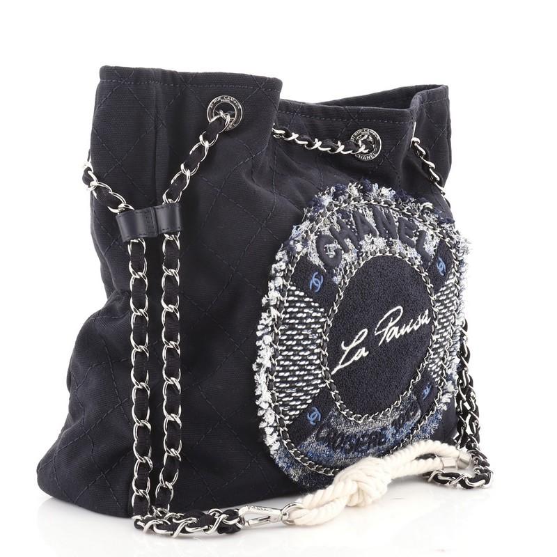 Chanel La Pausa Einkaufstasche Gestepptes Segeltuch mit Tweed Medium (Schwarz)