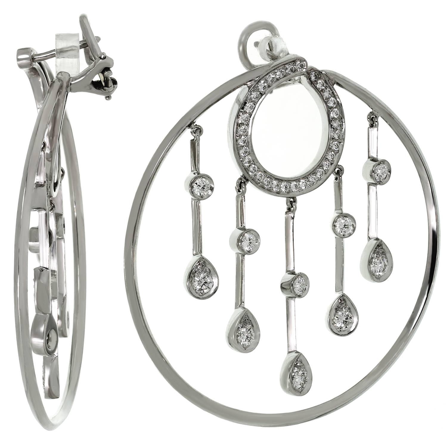 Women's Chanel La Pluie Diamond White Gold Hoop Earrings For Sale