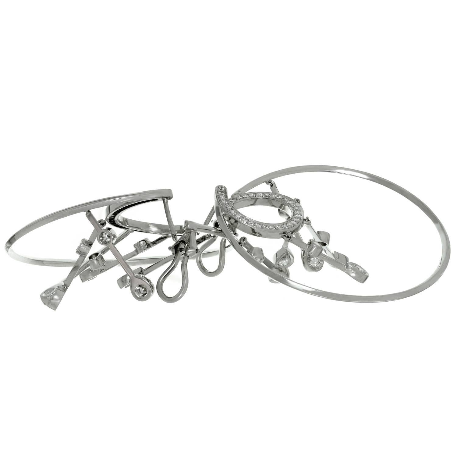 Chanel La Pluie Diamond White Gold Hoop Earrings For Sale 1