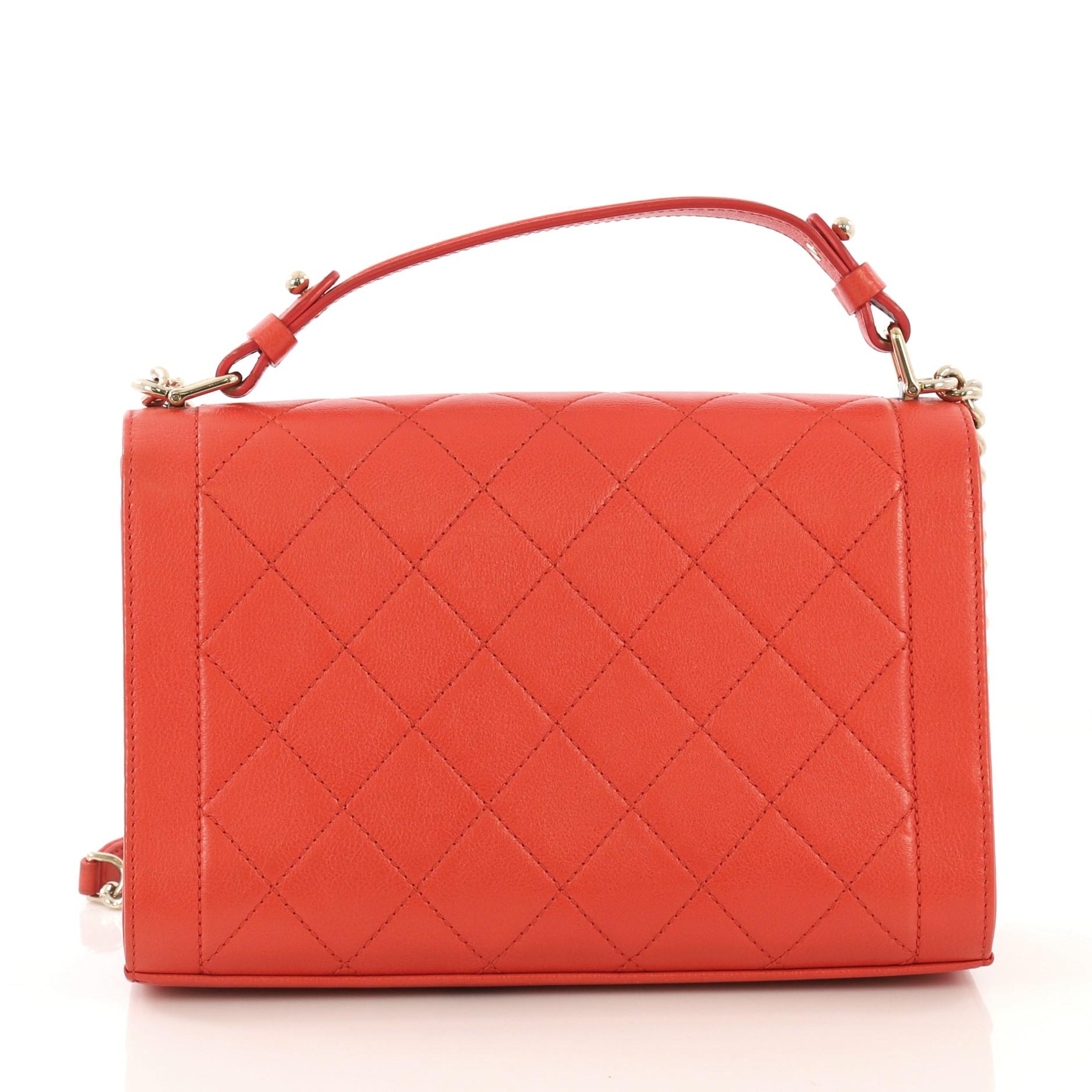Red Chanel Label Click Flap Bag Quilted Calfskin Medium