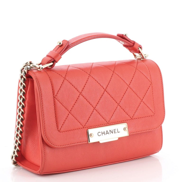 Chanel Label Click Flap Bag Quilted Calfskin Small at 1stDibs