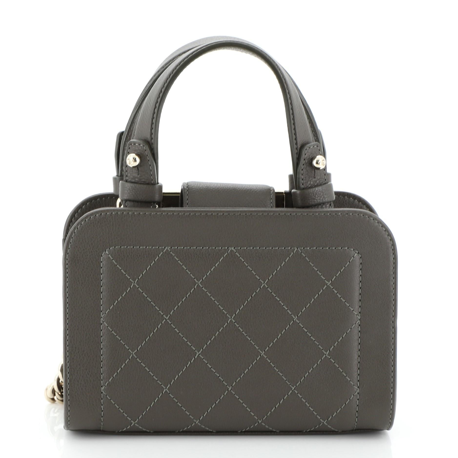 Black Chanel Label Click Shopping Tote Quilted Calfskin Mini